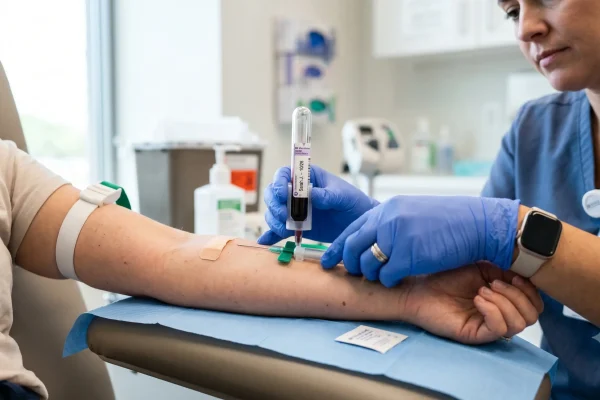 Blood draw at the start of a PRP hair treatment session