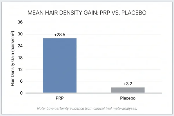 Chart of PRP hair density gains versus placebo from pooled trials