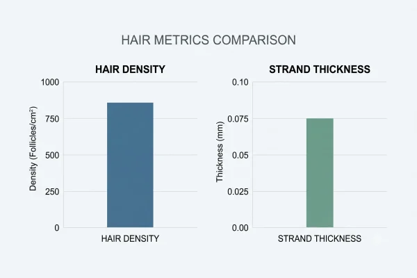 Chart showing PRP raises hair density more than strand thickness in 2025 research