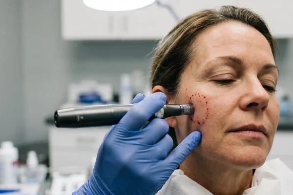PRP applied with microneedling around the delicate under-eye and cheek area