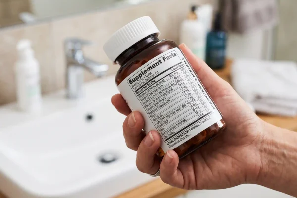 Reading a multivitamin label to check ingredients before and after PRP