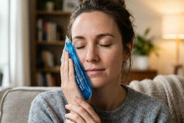 Cold compress applied to limit bruising after a facial PRP injection
