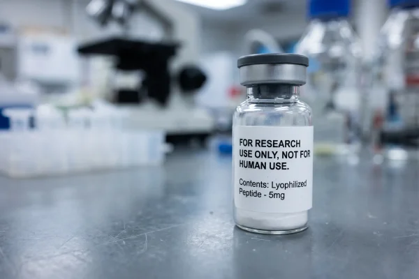 Research-grade vial marked not for human use versus human-grade peptides