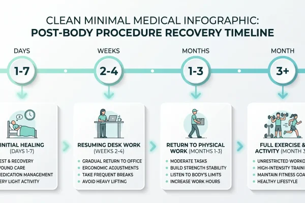 Infographic showing rest days after liposuction by activity type