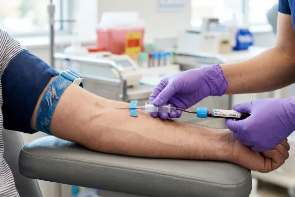 Bloodwork draw for sermorelin candidate screening at a Tampa clinic