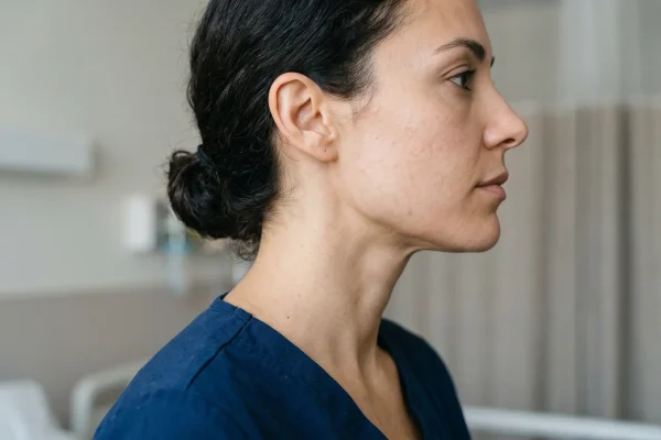 Side profile showing strong jawline definition without surgery