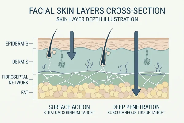 Skin layer diagram showing where energy skin tightening reaches under the skin