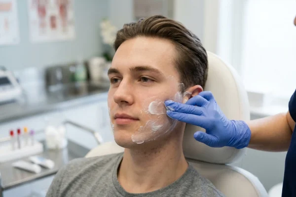 surgeon applying cream on patient's face