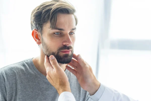 surgeon checking the man's face