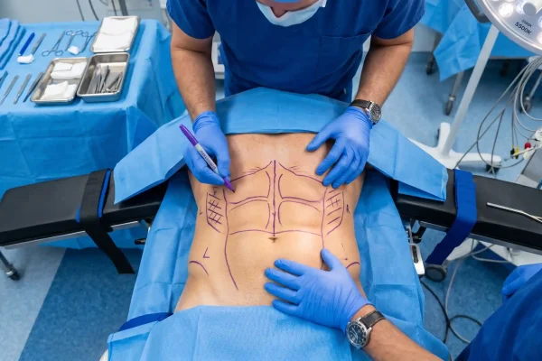 Surgeon marking abdominal muscles before HD lipo