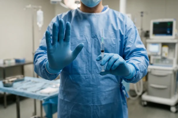 surgeon with warning signs