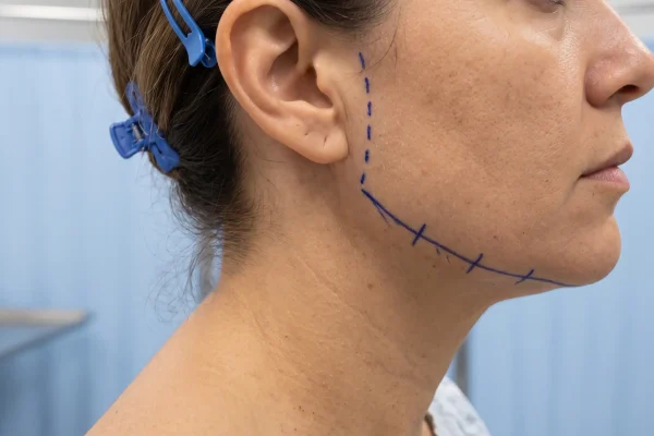 Neck marked for a minimally invasive suture suspension neck lift procedure