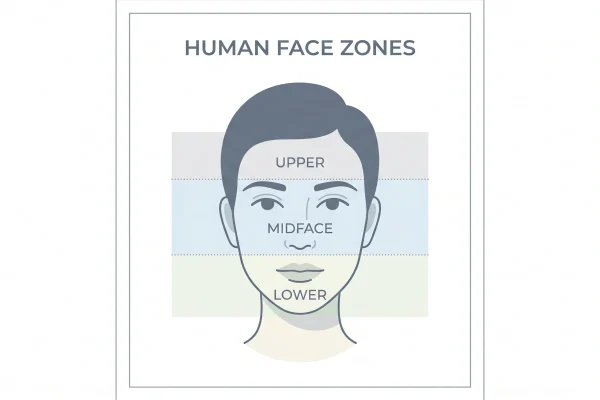 Diagram of the three facial zones used to plan dermal fillers for facial asymmetry