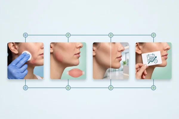 Timeline of jaw slimming Botox results from week one to several months.