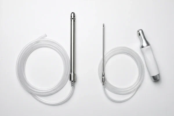 Traditional and HD liposuction cannulas displayed side by side on white surface