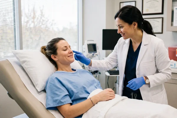 Provider using gentle massage to smooth a PDO thread bump during a follow-up