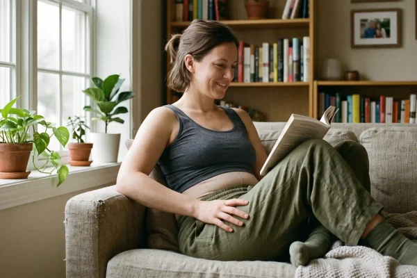 Compression garment worn during tumescent liposuction recovery at home