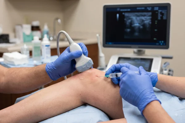 Ultrasound-guided PRP injection showing needle placement accuracy