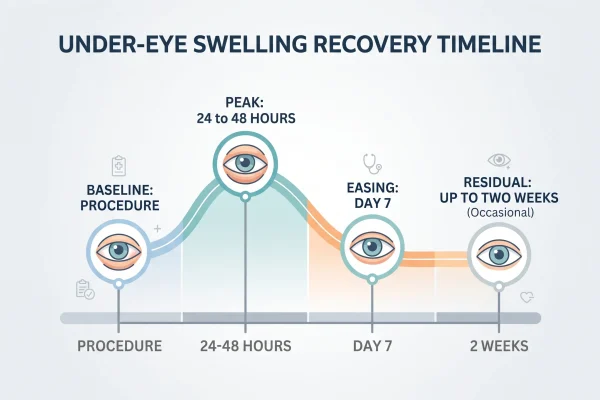 Timeline infographic of how long under-eye PRP swelling lasts after treatment