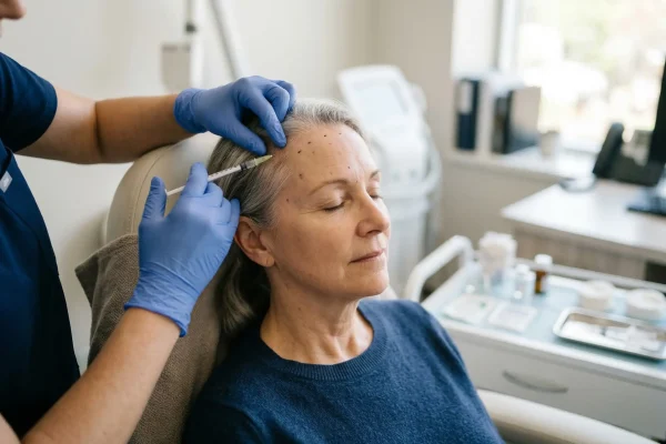 woman getting Botox on the scalp