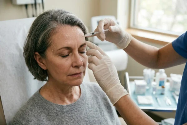 woman with Postmenopausal Craniofacial Hyperhidrosis