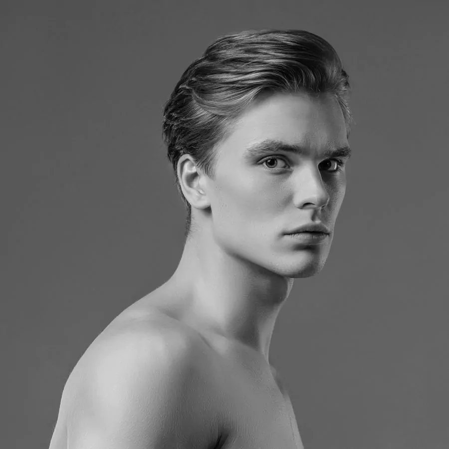close-up shot of a man's facial contour after liposuction