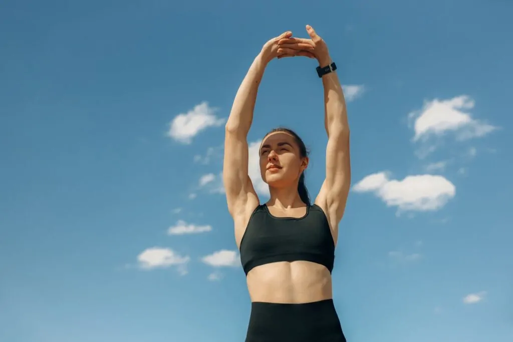 A woman with flat stomach after liposuction
