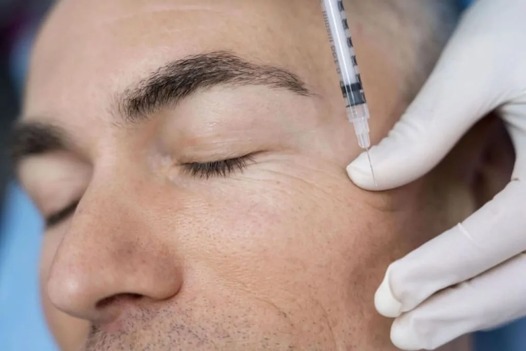 Close up man patient receiving botox