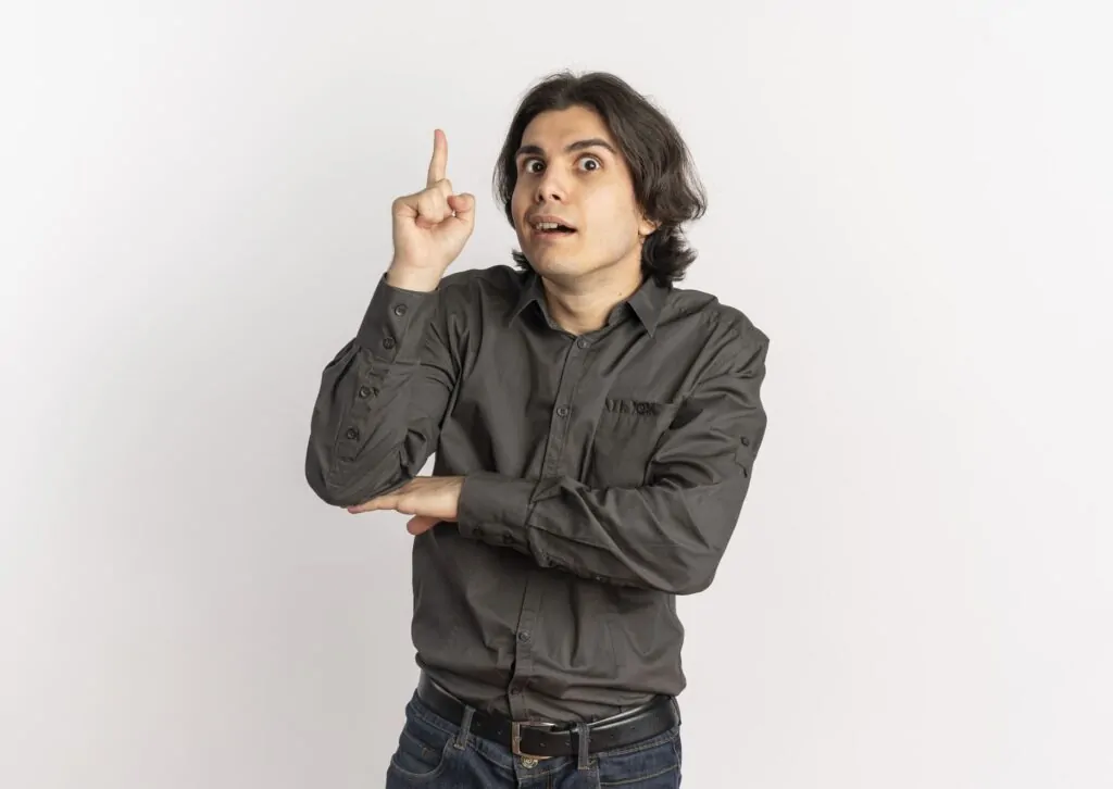 Man pointing his finger up