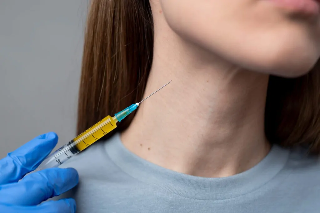 Close up woman getting Jawline Filler