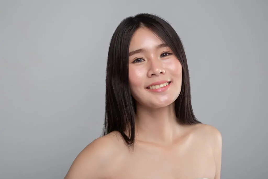 woman smiled happily