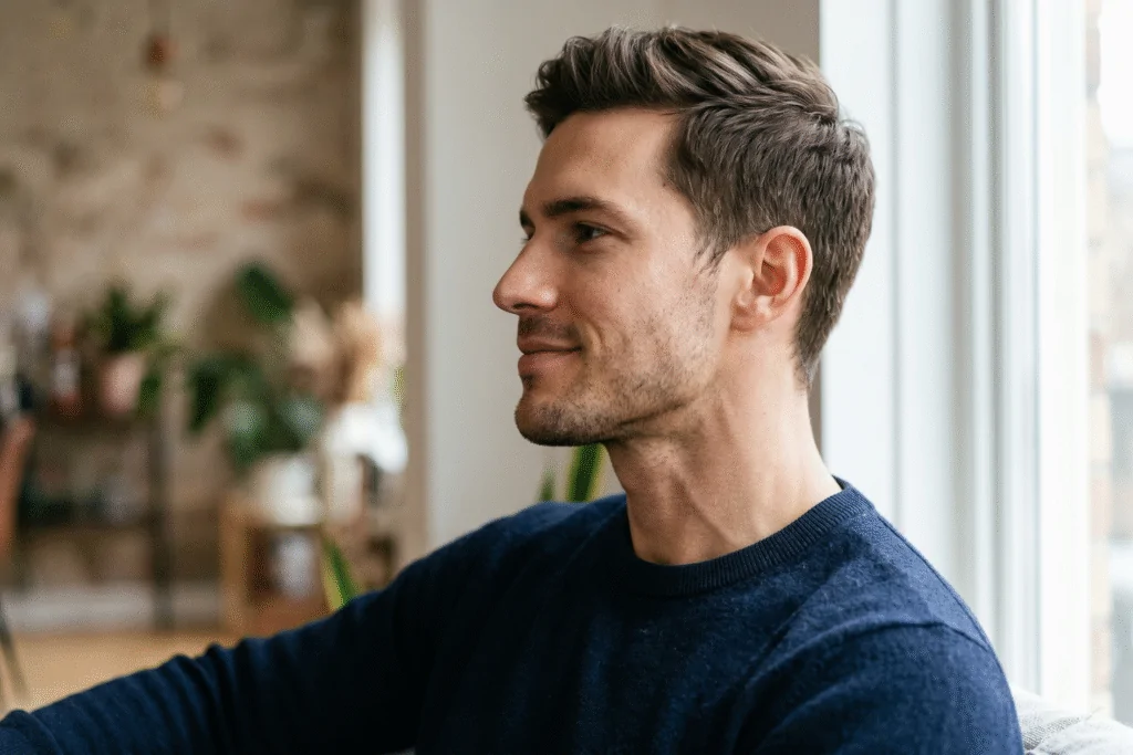 Young man with a defined, contoured neck
