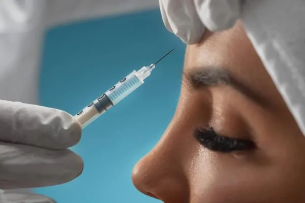 Close-up shot of a person being injected with Botox