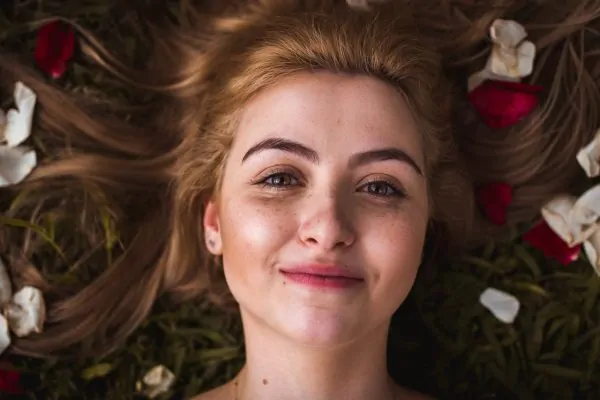 A close-up shot of the face of a woman after plastic surgery