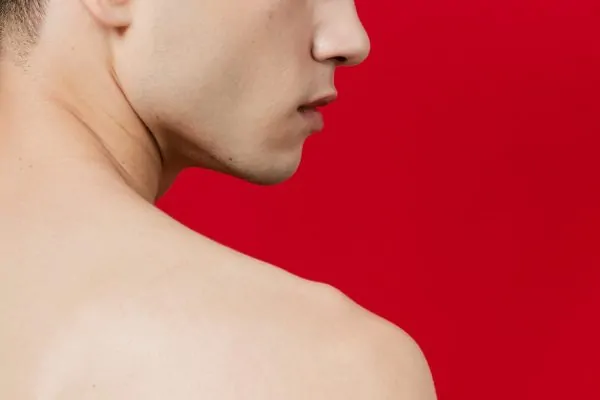 Close-up shot of a man's neck after getting a liposuction