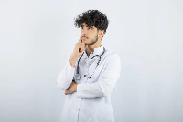 Plastic surgeon thinking about patients