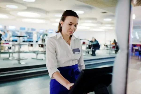 Airport staff scanning passengers
