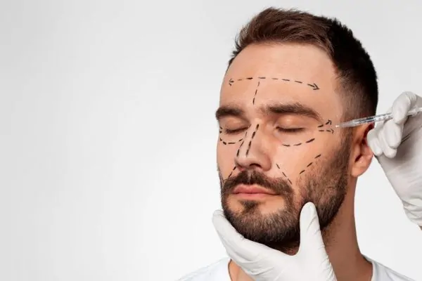 Man being injected with Botox by a plastic surgeon