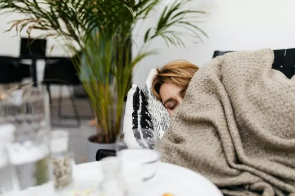 A woman recovering after plastic surgery