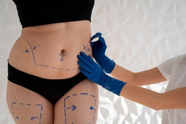 A doctor creating symmetrical lines for plastic surgery procedure