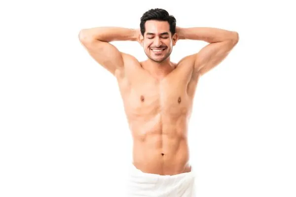 handsome muscular man standing with HD Liposuction result