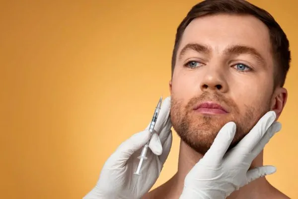 man receiving jawline fillers