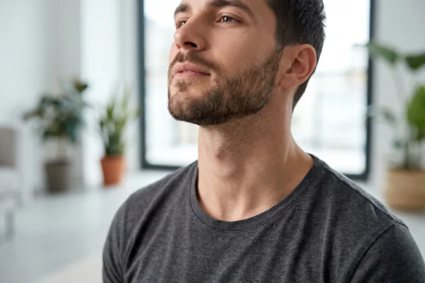 man with a defined jawline and contoured neck