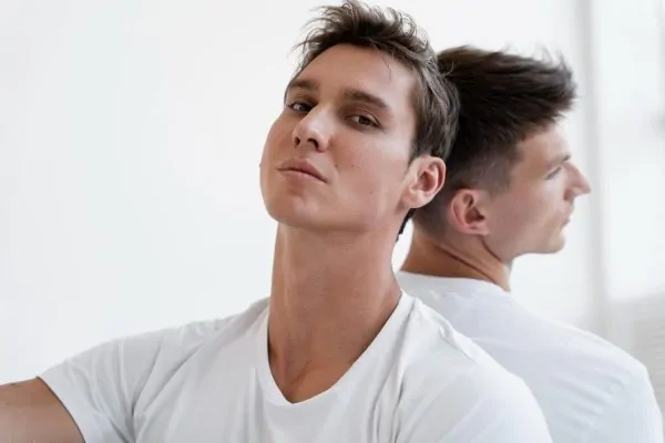 Medium shot men posing together after FaceTite