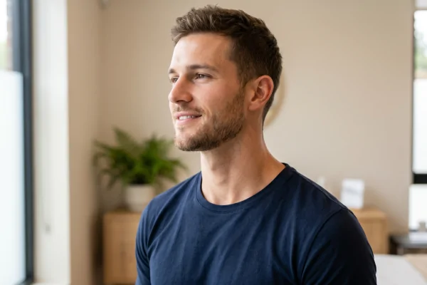 Profile of a young man with a defined neck and jawline
