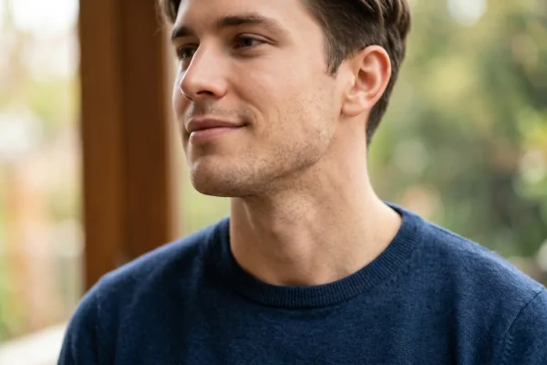 Young man with a defined jawline and contoured neck